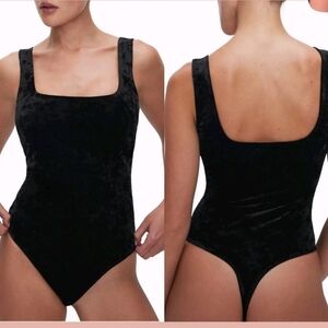 Good American  Square Cut Crushed Velvet Tank Bodysuit Black Size L